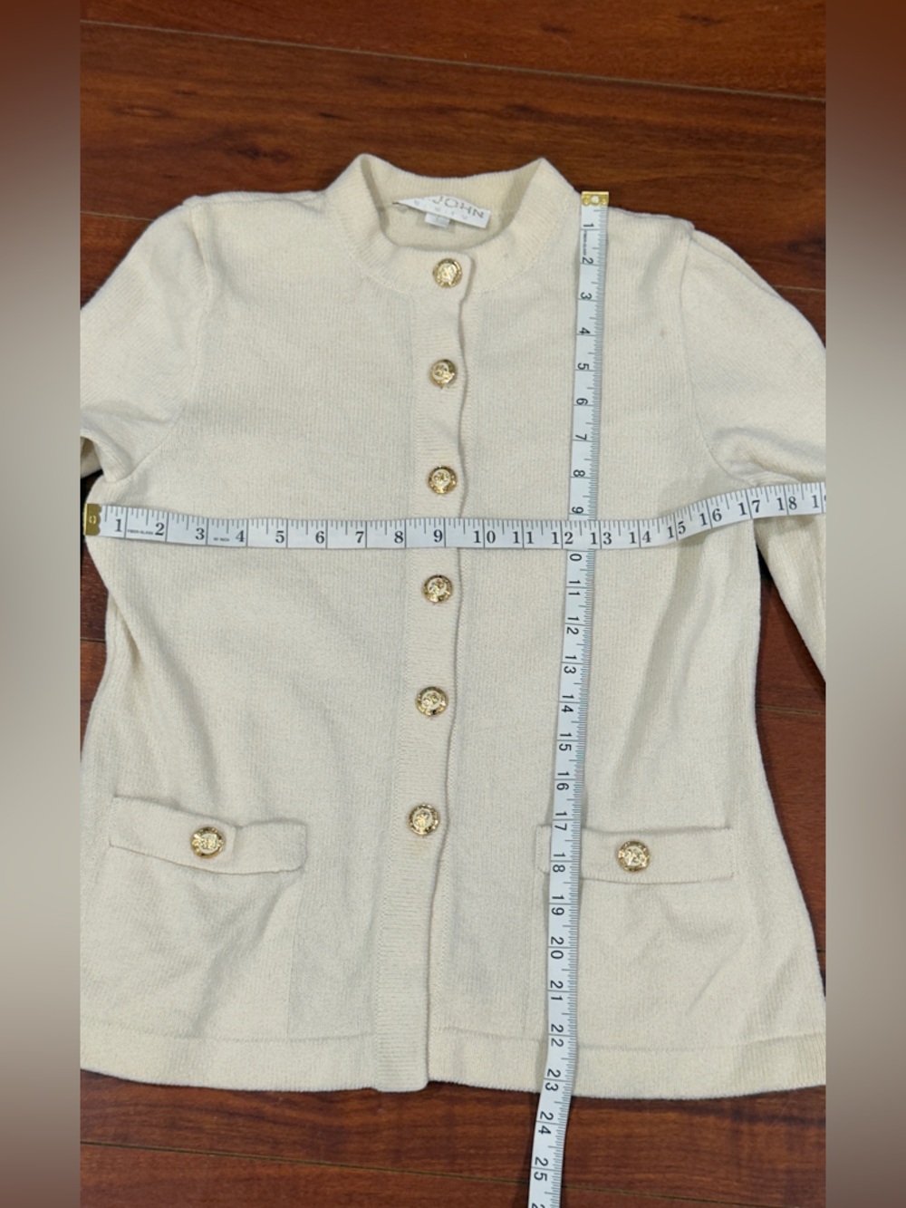 St. John Cream Knit Cardigan with Gold Buttons - Picture 12 of 13